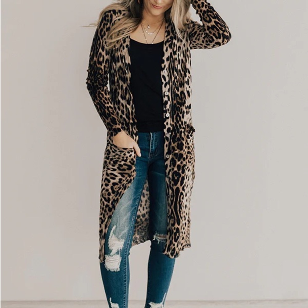 Leopard Print Women's knit Sweater Cardigan cover up